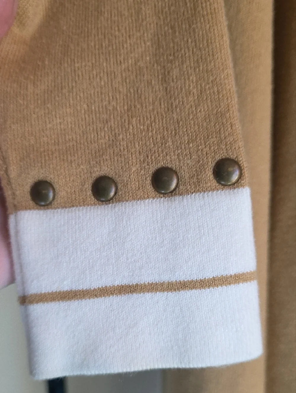 Boston Proper Camel and Cream Open Front Cardigan with Stud Detail - Picture 2 of 4